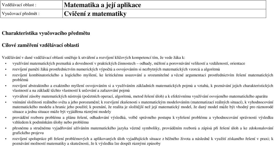 rozvíjení paměti žáků prostřednictvím numerických výpočtů a osvojováním si nezbytných matematických vzorců a algoritmů rozvíjení kombinatorického a logického myšlení, ke kritickému usuzování a