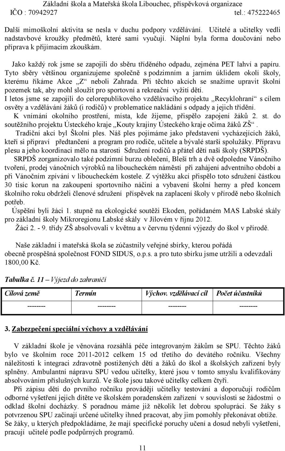 Tyto sběry většinou organizujeme společně s podzimním a jarním úklidem okolí školy, kterému říkáme Akce Z neboli Zahrada.