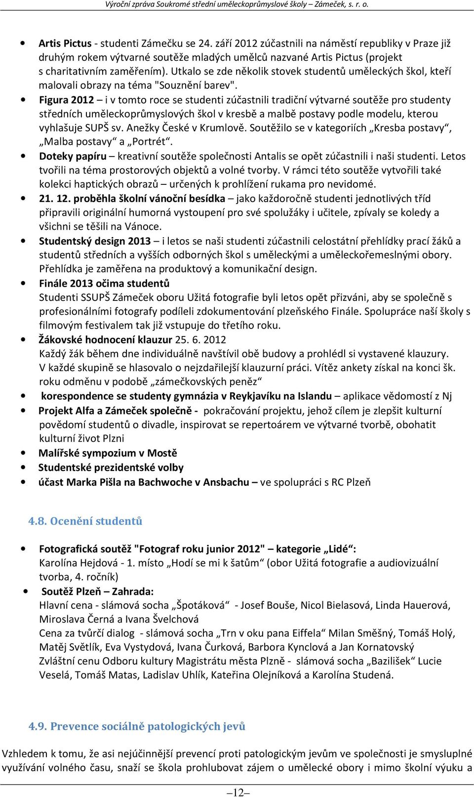 Figura 2012 i v tomto roce se studenti zúčastnili tradiční výtvarné soutěže pro studenty středních uměleckoprůmyslových škol v kresbě a malbě postavy podle modelu, kterou vyhlašuje SUPŠ sv.