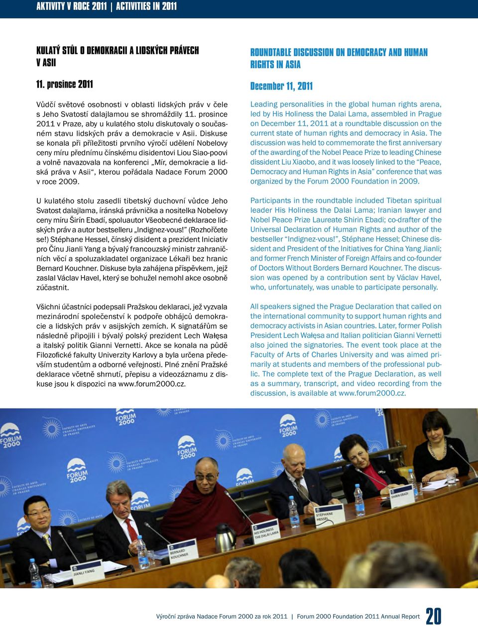 prosince 2011 v Praze, aby u kulatého stolu diskutovaly o současném stavu lidských práv a demokracie v Asii.