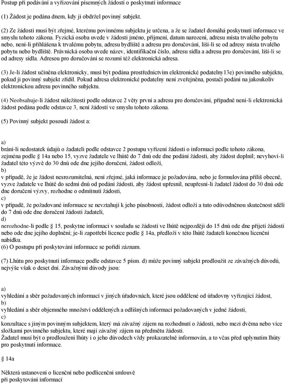 Fyzická osoba uvede v žádosti jméno, příjmení, datum narození, adresu místa trvalého pobytu nebo, není-li přihlášena k trvalému pobytu, adresu bydliště a adresu pro doručování, liší-li se od adresy