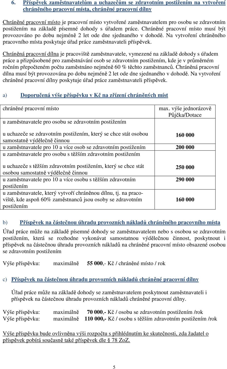 Na vytvoření chráněného pracovního místa poskytuje úřad práce zaměstnavateli příspěvek.