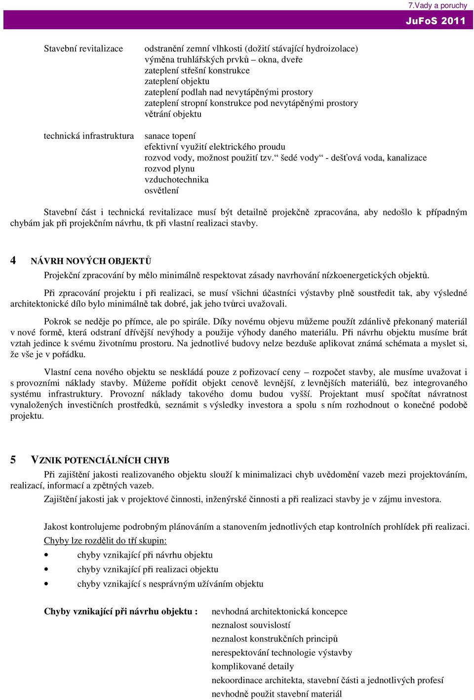 šedé vody - dešťová voda, kanalizace rozvod plynu vzduchotechnika osvětlení Stavební část i technická revitalizace musí být detailně projekčně zpracována, aby nedošlo k případným chybám jak při