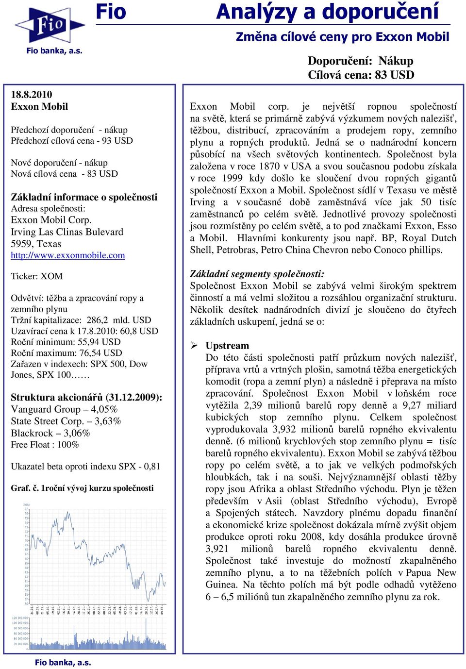 ,2 mld. USD Uzavírací cena k 17.8.2010: 60,8 USD Roční minimum: 55,94 USD Roční maximum: 76,54 USD Zařazen v indexech: SPX 500, Dow Jones, SPX 100 Struktura akcionářů (31.12.