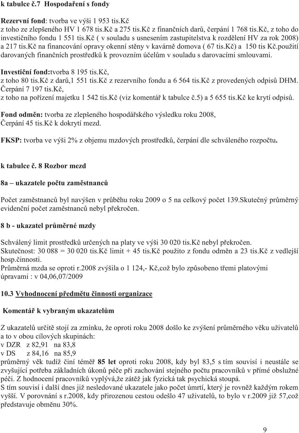 použití darovaných finan ních prost edk k provozním ú el m v souladu s darovacími smlouvami. Investi ní fond:tvorba 8 195 tis.k, z toho 80 tis.k z dar,1 551 tis.k z rezervního fondu a 6 564 tis.