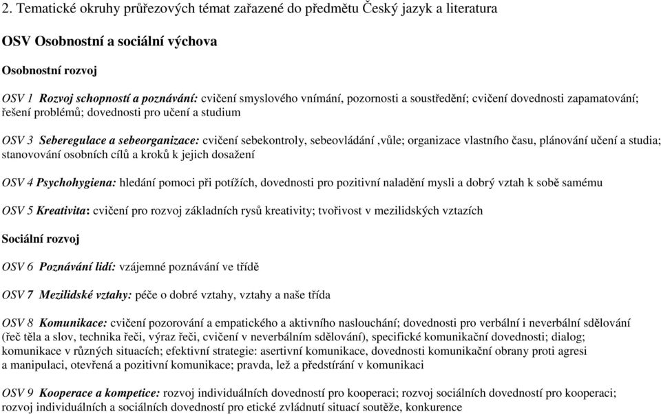 organizace vlastního času, plánování učení a studia; stanovování osobních cílů a kroků k jejich dosažení OSV 4 Psychohygiena: hledání pomoci při potížích, dovednosti pro pozitivní naladění mysli a