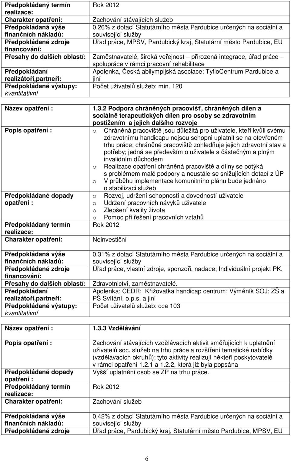 2 Podpora chráněných pracovišť, chráněných dílen a sociálně terapeutických dílen pro osoby se zdravotním postižením a jejich dalšího rozvoje Popis o Chráněná pracoviště jsou důležitá pro uživatele,