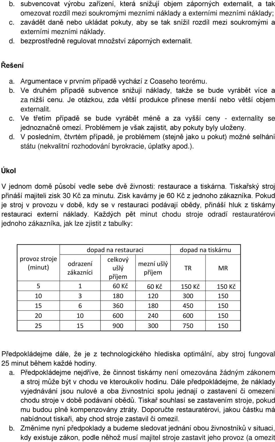 Argumentace v prvním případě vychází z Coaseho teorému. b. Ve druhém případě subvence snižují náklady, takže se bude vyrábět více a za nižší cenu.