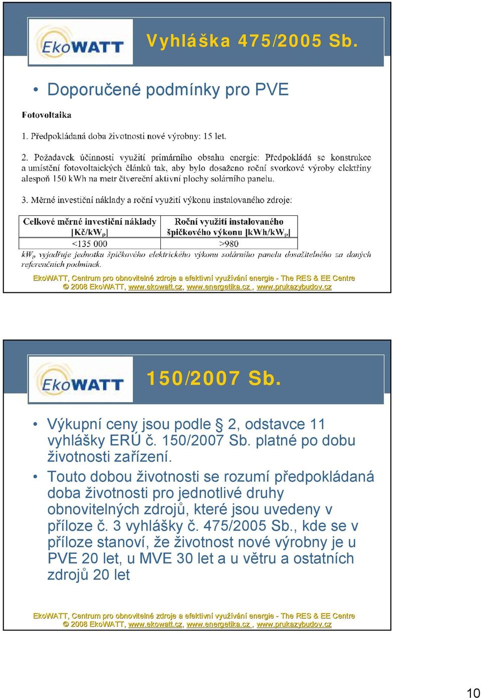 Touto dobou životnosti se rozumí předpokládaná doba životnosti pro jednotlivé druhy obnovitelných zdrojů, které