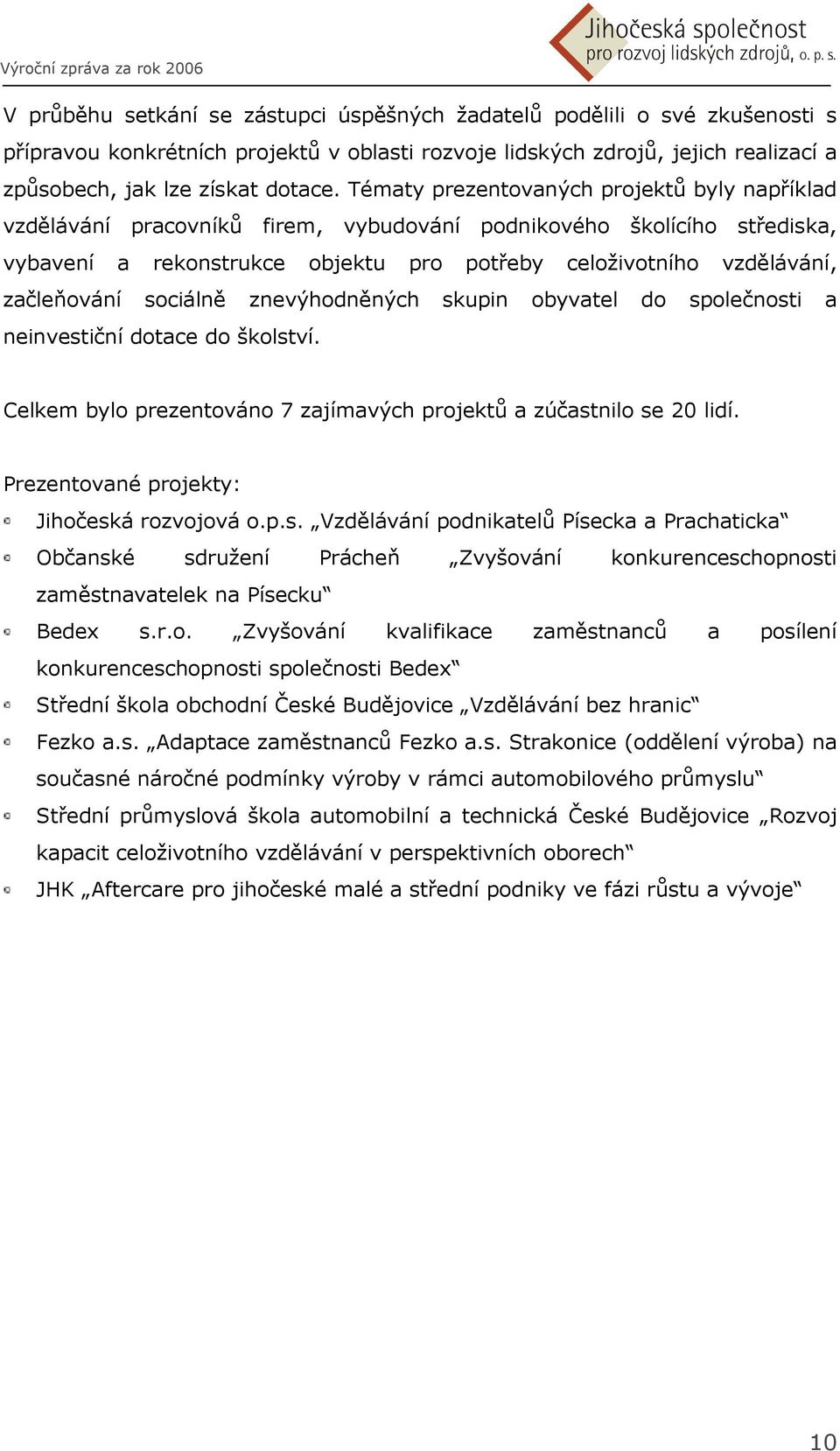 začleňování sociálně znevýhodněných skupin obyvatel do společnosti a neinvestiční dotace do školství. Celkem bylo prezentováno 7 zajímavých projektů a zúčastnilo se 20 lidí.