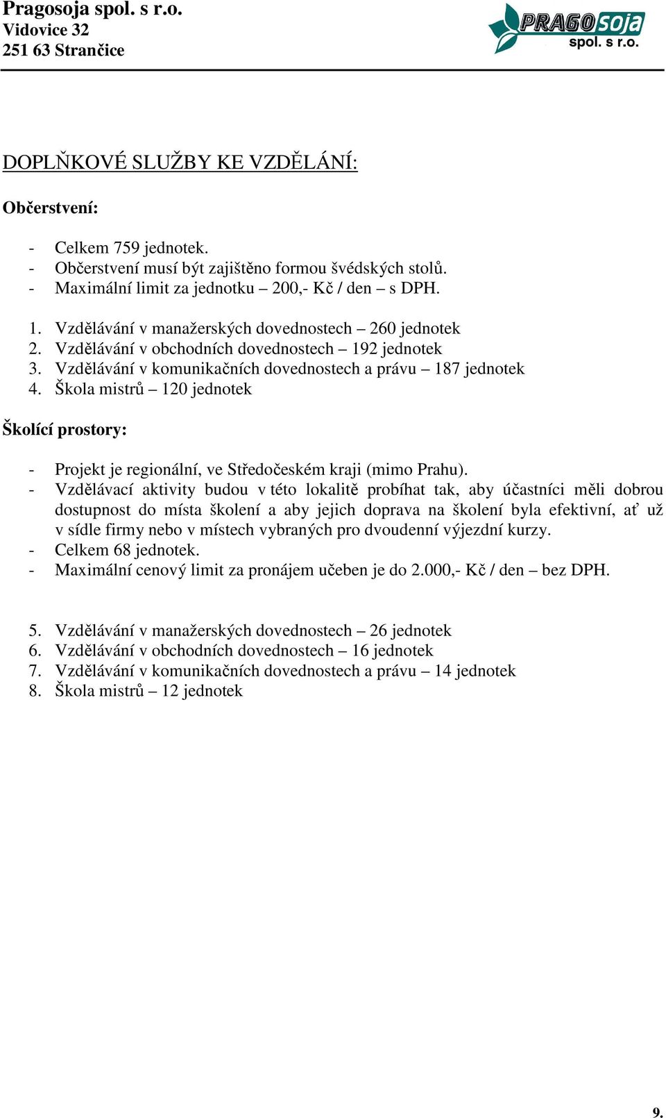 Škola mistrů 120 jednotek Školící prostory: - Projekt je regionální, ve Středočeském kraji (mimo Prahu).