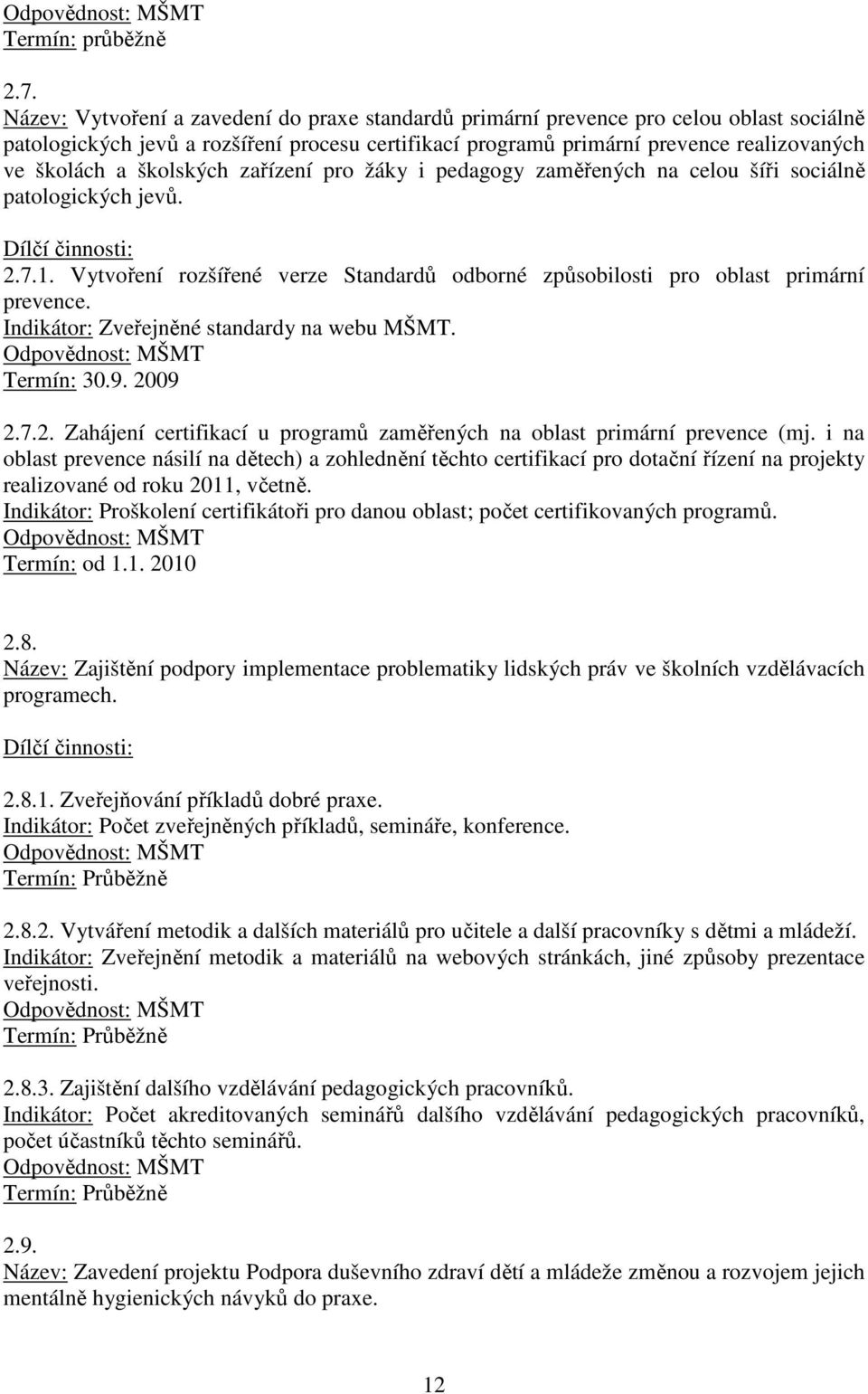 školských zařízení pro žáky i pedagogy zaměřených na celou šíři sociálně patologických jevů. Dílčí činnosti: 2.7.1.