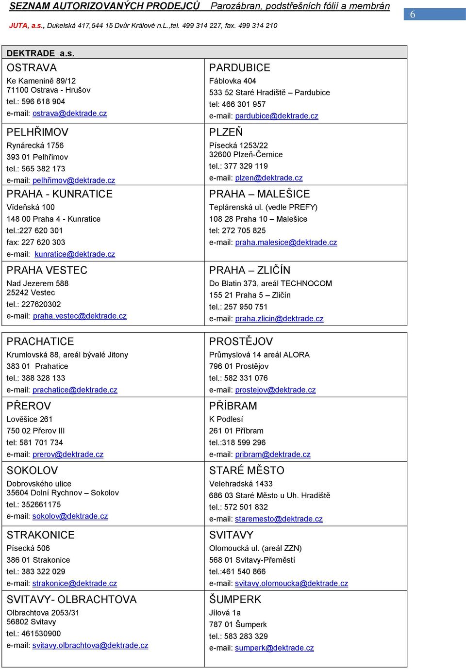 vestec@dektrade.cz PRACHATICE Krumlovská 88, areál bývalé Jitony 383 01 Prahatice tel.: 388 328 133 e-mail: prachatice@dektrade.