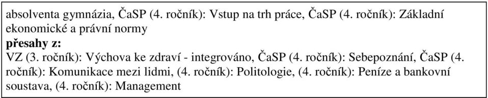 ročník): Výchova ke zdraví - integrováno, ČaSP (4. ročník): Sebepoznání, ČaSP (4.