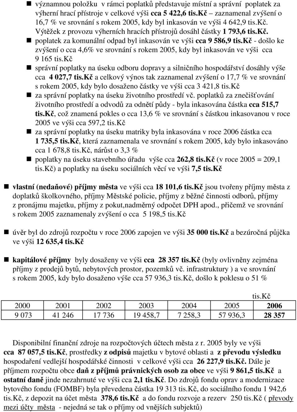 poplatek za komunální odpad byl inkasován ve výši cca 9 586,9 - došlo ke zvýšení o cca 4,6% ve srovnání s rokem 2005, kdy byl inkasován ve výši cca 9 165 správní poplatky na úseku odboru dopravy a