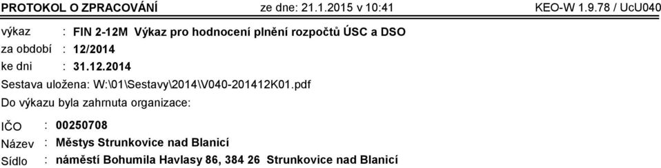 12/2014 31.12.2014 Sestava uložena: W:\01\Sestavy\2014\V040-201412K01.