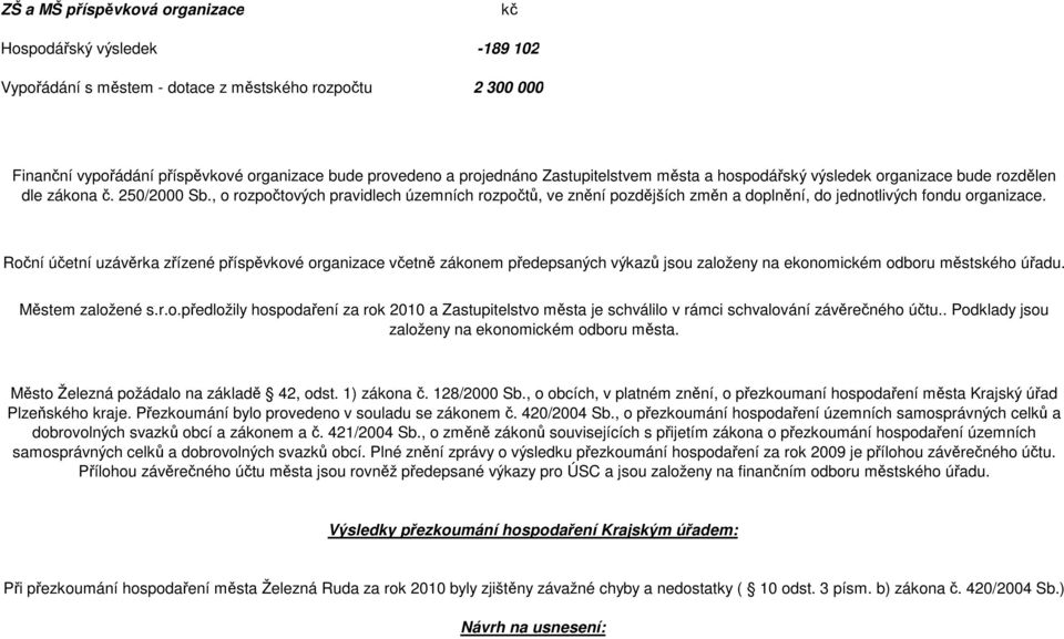 , o rozpočtových pravidlech územních rozpočtů, ve znění pozdějších změn a doplnění, do jednotlivých fondu organizace.