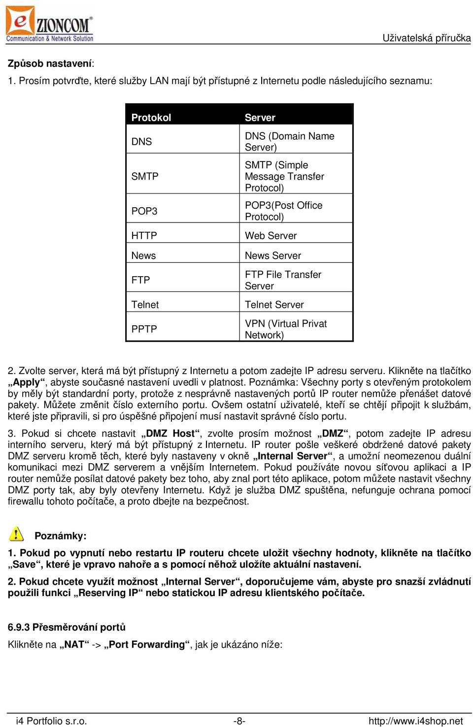 Transfer Protocol) POP3(Post Office Protocol) Web Server News Server FTP File Transfer Server Telnet Server VPN (Virtual Privat Network) 2.