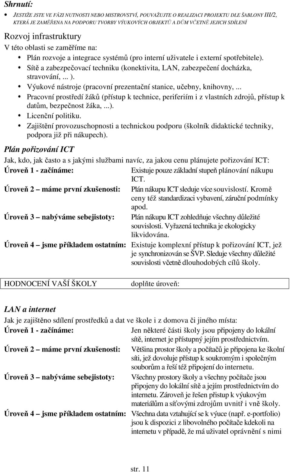 Sítě a zabezpečovací techniku (konektivita, LAN, zabezpečení docházka, stravování,... ). Výukové nástroje (pracovní prezentační stanice, učebny, knihovny,.