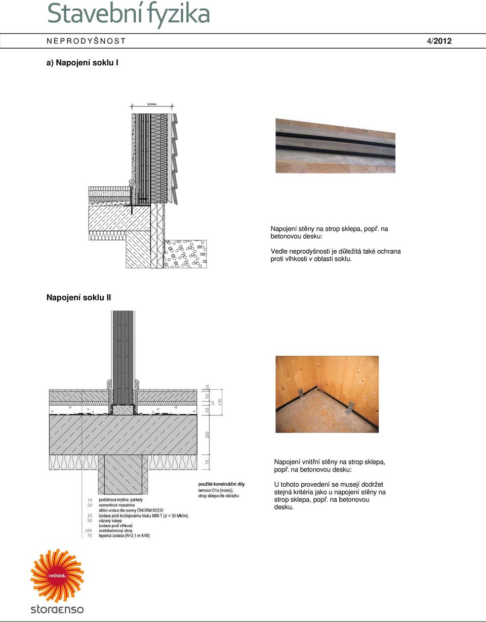 oblasti soklu. Napojení soklu II Napojení vnitřní stěny na strop sklepa, popř.