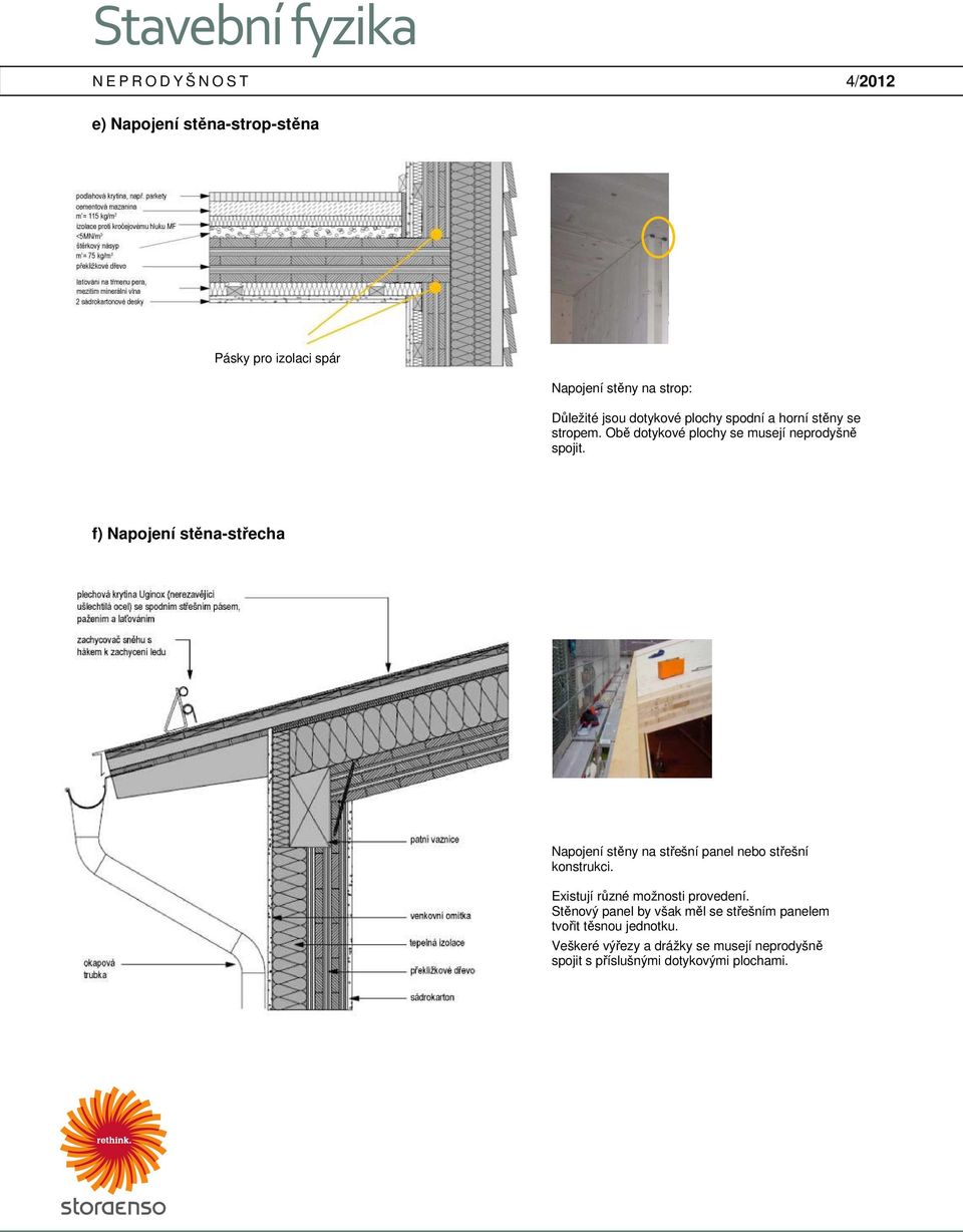 f) Napojení stěna-střecha Napojení stěny na střešní panel nebo střešní konstrukci.