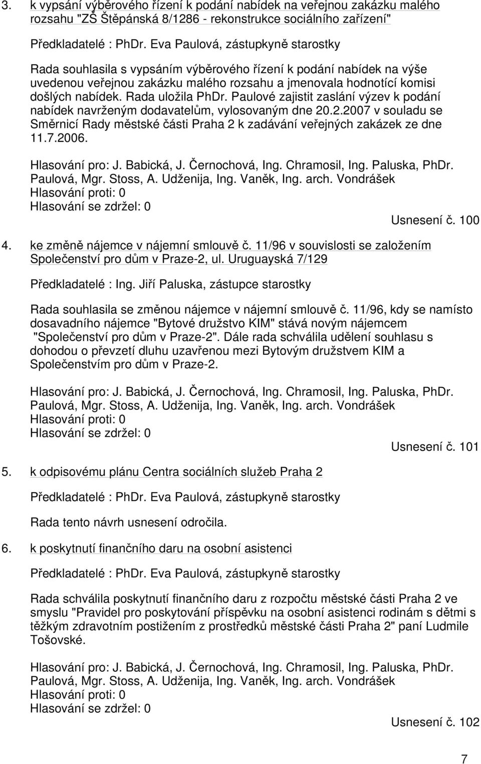 Rada uložila PhDr. Paulové zajistit zaslání výzev k podání nabídek navrženým dodavatelům, vylosovaným dne 20