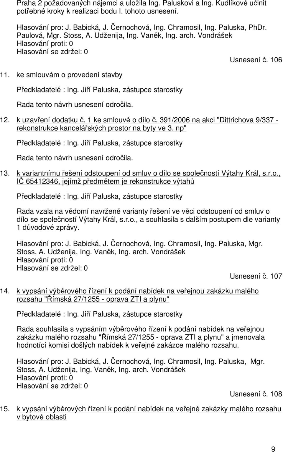 Jiří Paluska, zástupce starostky Rada tento návrh usnesení odročila. 12. k uzavření dodatku č. 1 ke smlouvě o dílo č.