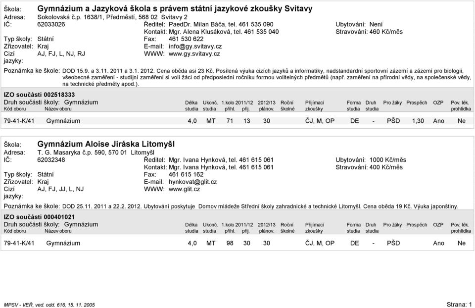 Posílená výuka cizích jazyk a informatiky, nadstandardní sportovní zázemí a zázemí pro biologii, všeobecné zam ení studijní zam ení si volí žáci od p edposlední ro níku formou volitelných p edm (nap.