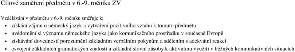 ročníku směřuje k: získání zájmu o německý jazyk a vytváření pozitivního vztahu k tomuto předmětu uvědomění si