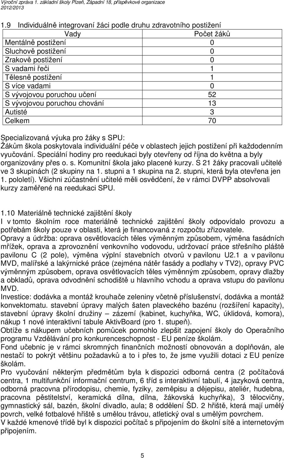 každodenním vyučování. Speciální hodiny pro reedukaci byly otevřeny od října do května a byly organizovány přes o. s. Komunitní škola jako placené kurzy.