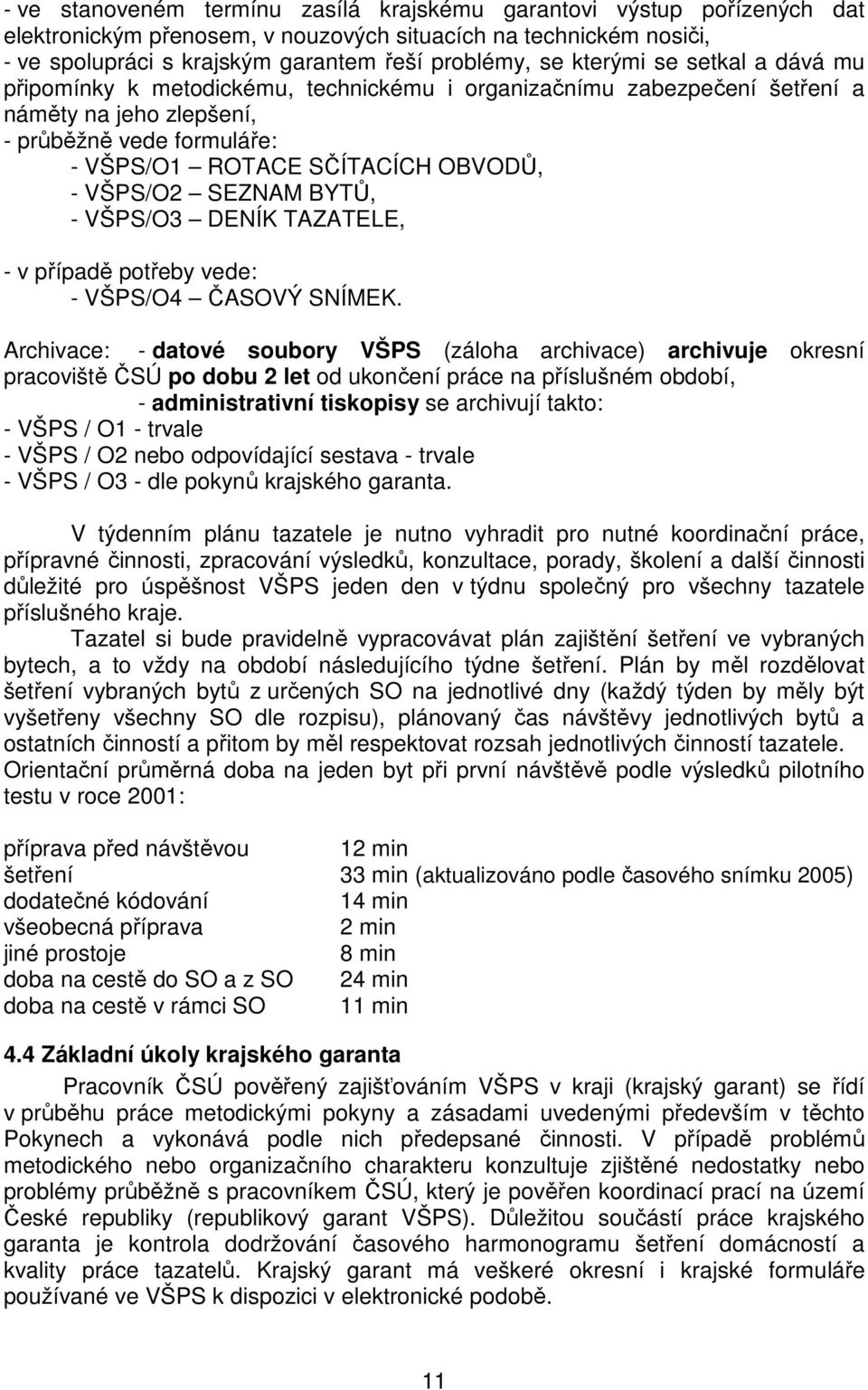 SEZNAM BYTŮ, - VŠPS/O DENÍK TAZATELE, - v případě potřeby vede: - VŠPS/O ČASOVÝ SNÍMEK.