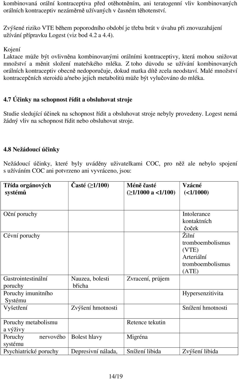 Kojení Laktace může být ovlivněna kombinovanými orálními kontraceptivy, která mohou snižovat množství a měnit složení mateřského mléka.