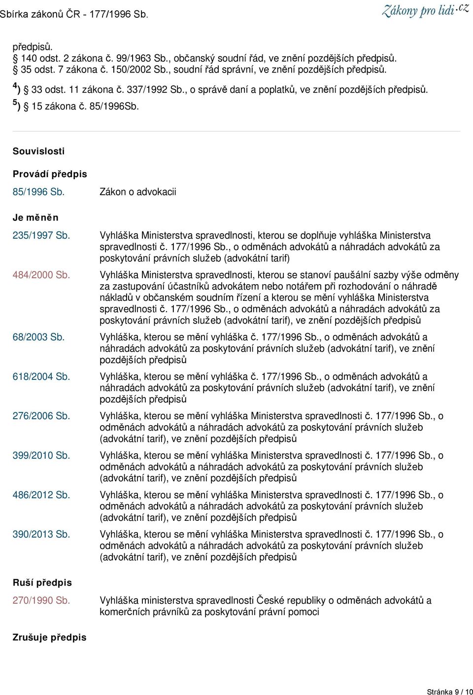 Vyhláška Ministerstva spravedlnosti, kterou se doplňuje vyhláška Ministerstva spravedlnosti č. 177/1996 Sb.