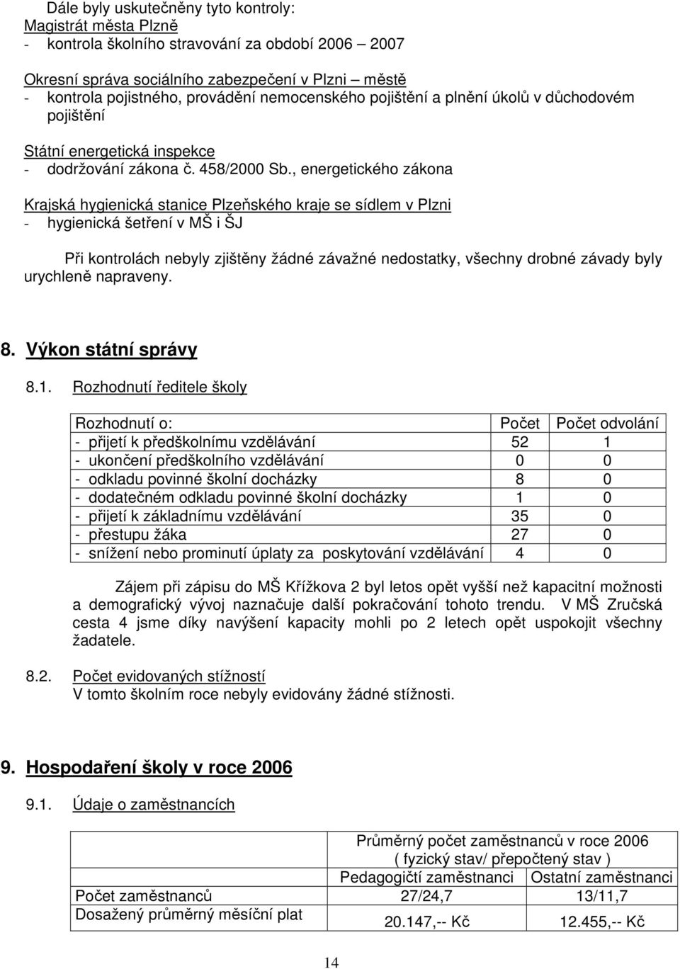 , energetického zákona Krajská hygienická stanice Plzeňského kraje se sídlem v Plzni - hygienická šetření v MŠ i ŠJ Při kontrolách nebyly zjištěny žádné závažné nedostatky, všechny drobné závady byly