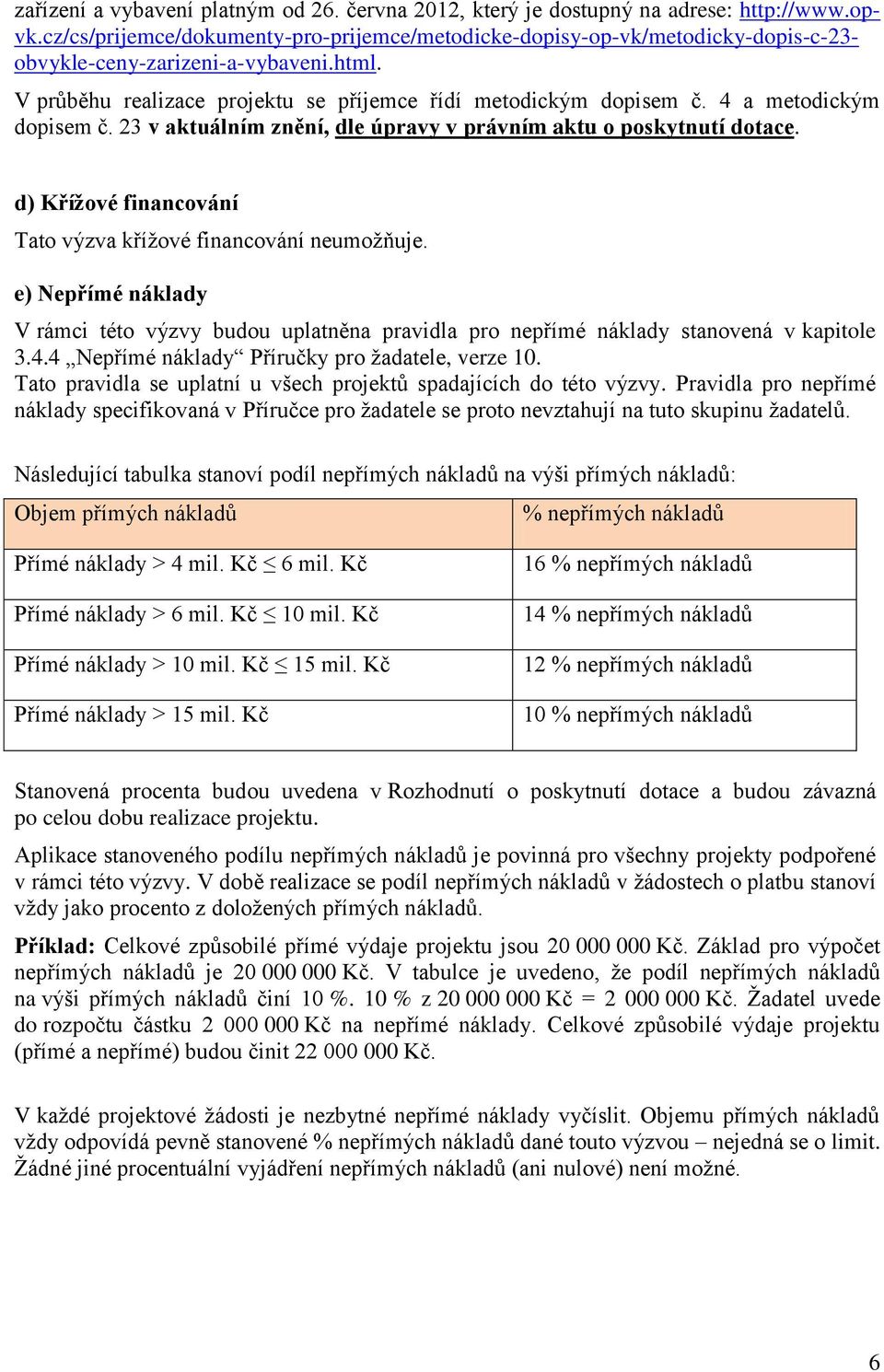 4 a metodickým dopisem č. 23 v aktuálním znění, dle úpravy v právním aktu o poskytnutí dotace. d) Křížové financování Tato výzva křížové financování neumožňuje.