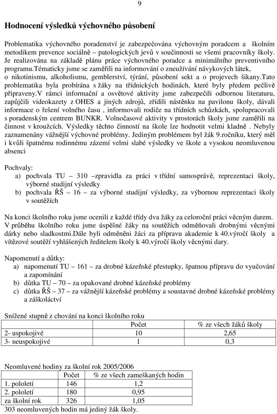 tématicky jsme se zaměřili na informování o zneužívání návykových látek, o nikotinismu, alkoholismu, gemblerství, týrání, působení sekt a o projevech šikany.