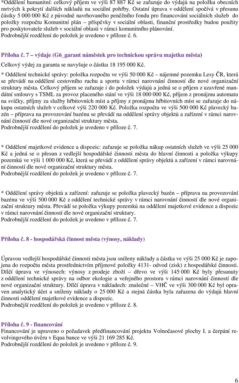 oblasti, finanční prostředky budou použity pro poskytovatele služeb v sociální oblasti v rámci komunitního plánování. Podrobnější rozdělení do položek je uvedeno v příloze č. 6. Příloha č.