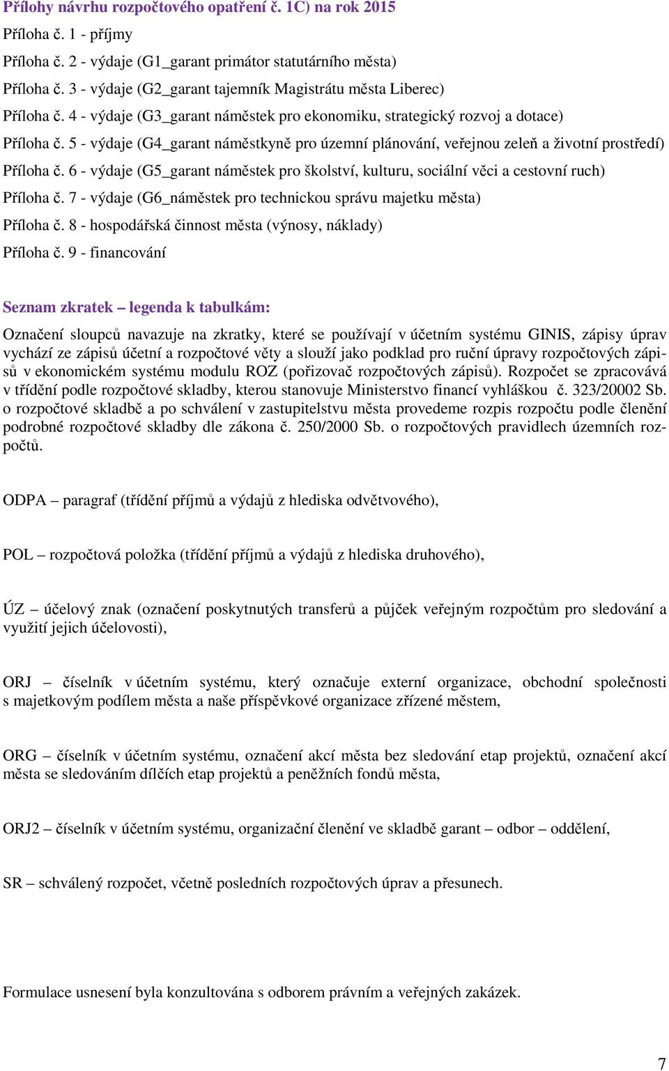 5 - výdaje (G4_garant náměstkyně pro územní plánování, veřejnou zeleň a životní prostředí) Příloha č. 6 - výdaje (G5_garant náměstek pro školství, kulturu, sociální věci a cestovní ruch) Příloha č.