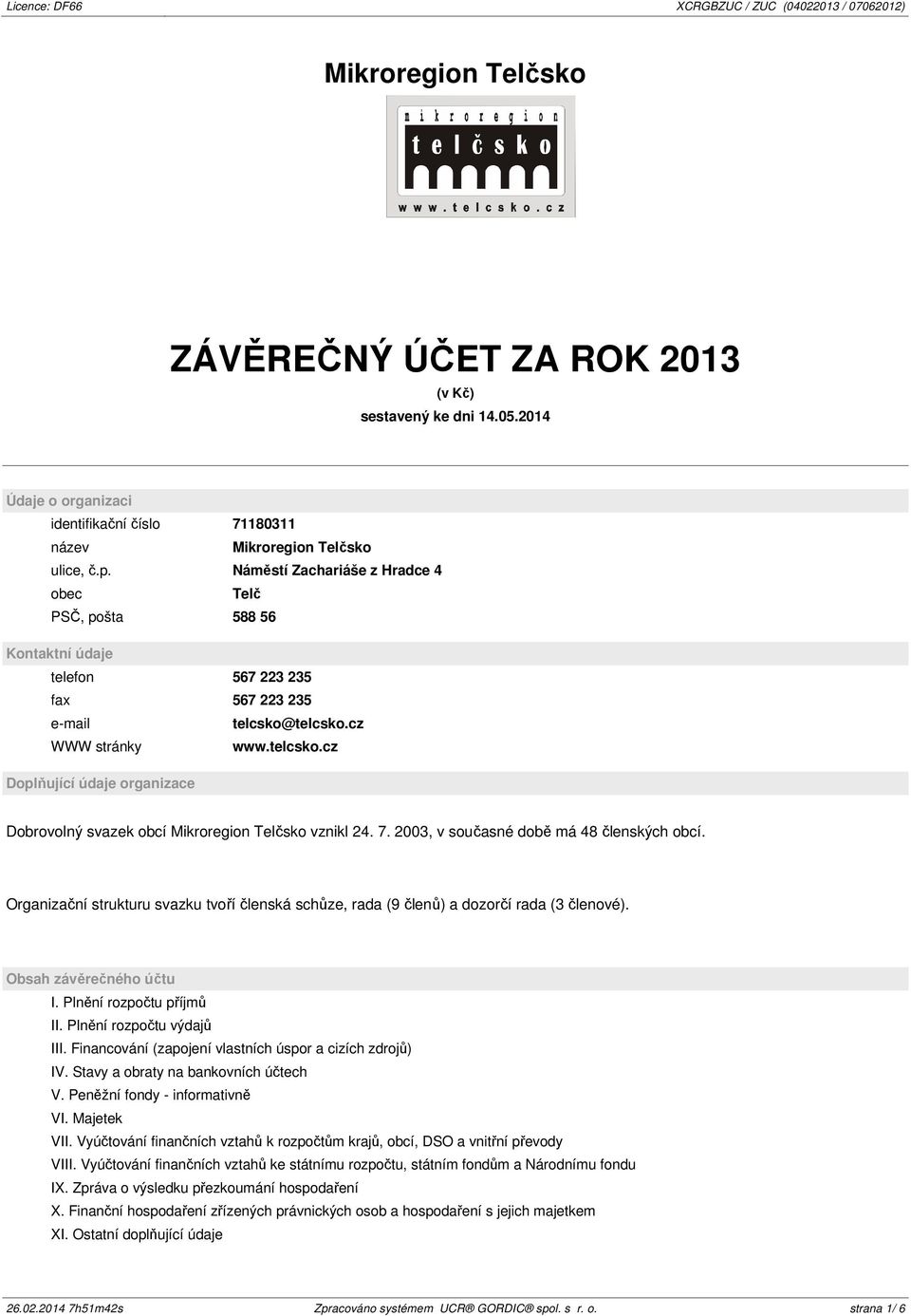 telcsko.cz WWW stránky www.telcsko.cz Doplňující údaje organizace Dobrovolný svazek obcí Mikroregion Telčsko vznikl 24. 7. 2003, v současné době má 48 členských obcí.