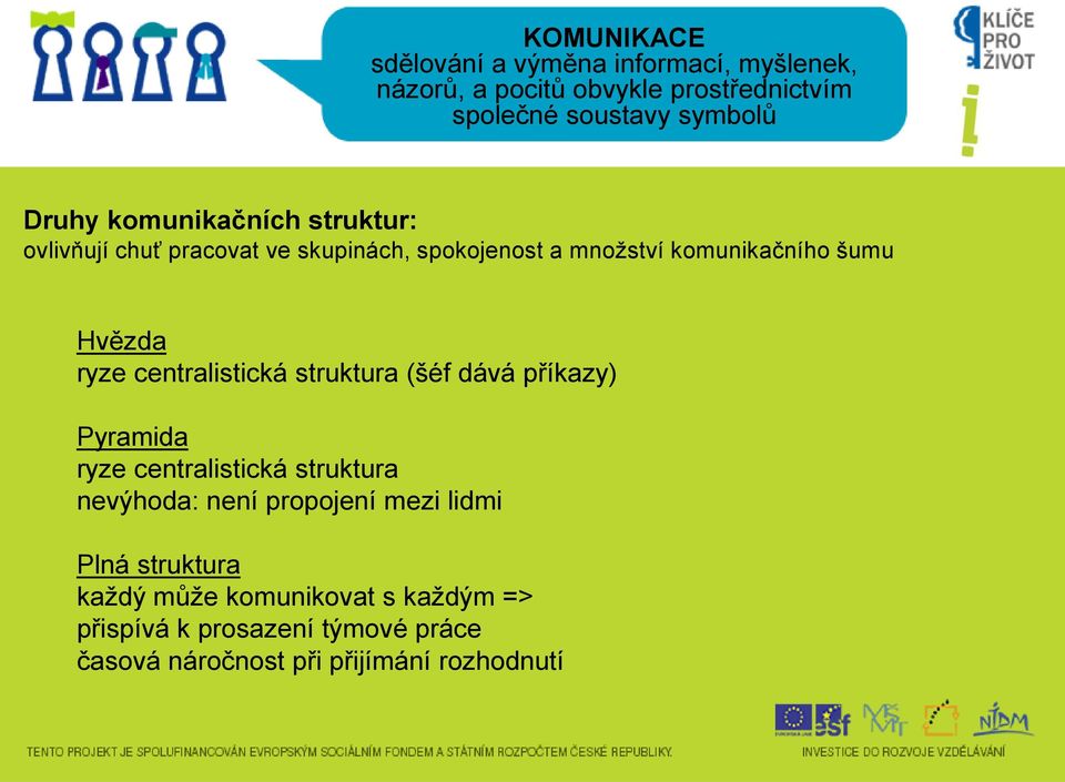 centralistická struktura nevýhoda: není propojení mezi lidmi Plná struktura každý může