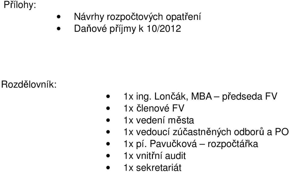 Lončák, MBA předseda FV 1x členové FV 1x vedení města 1x