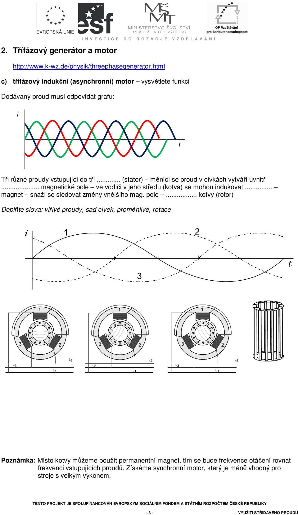 .. (stator) měnící se proud v cívkách vytváří uvnitř... magnetické pole 