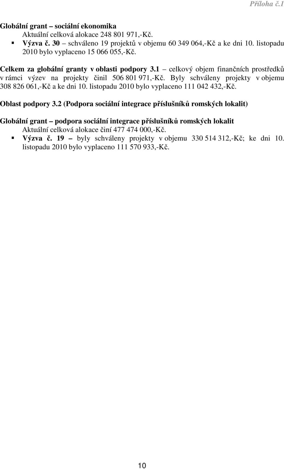 Byly schváleny projekty v objemu 308 826 061,-Kč a ke dni 10. listopadu 2010 bylo vyplaceno 111 042 432,-Kč. Oblast podpory 3.