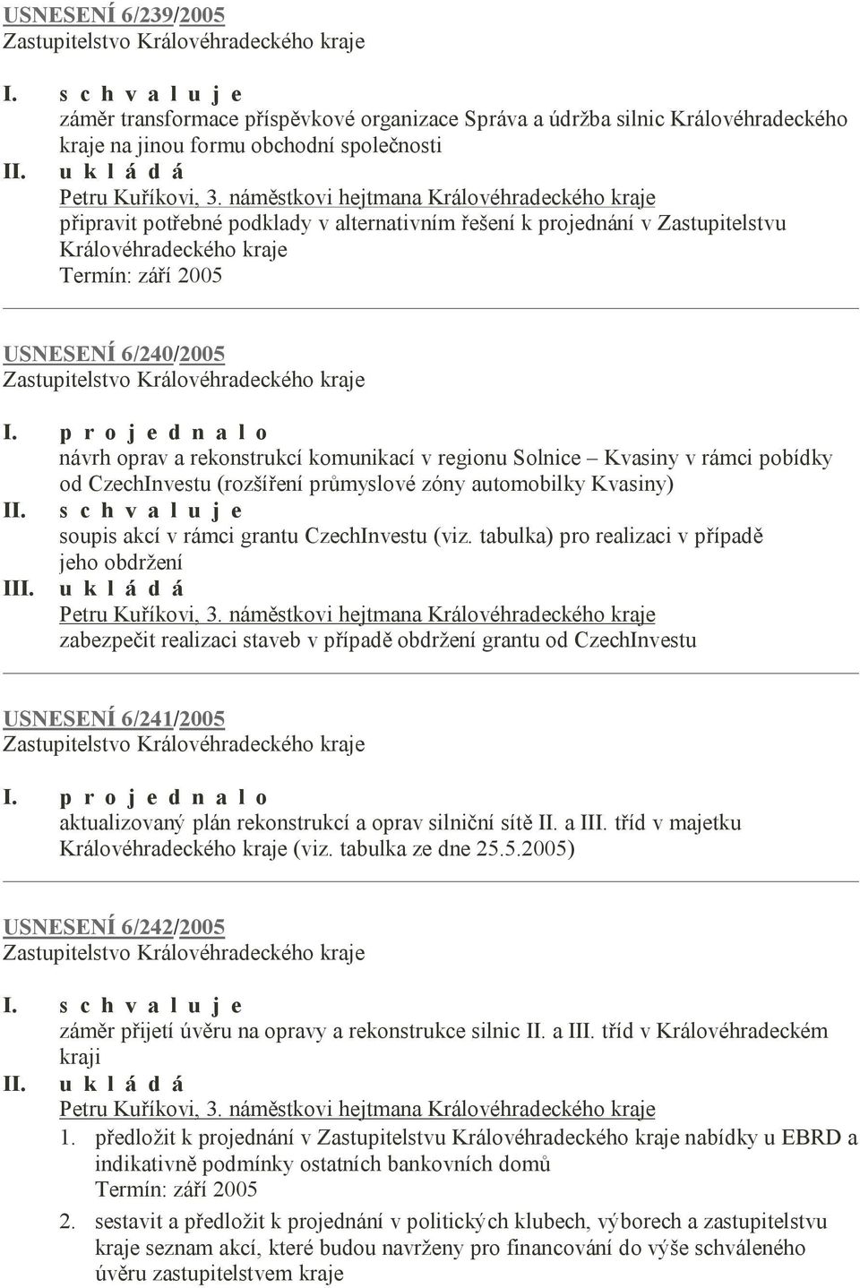 p r o j e d n a l o návrh oprav a rekonstrukcí komunikací v regionu Solnice Kvasiny v rámci pobídky od CzechInvestu (rozšíření průmyslové zóny automobilky Kvasiny) I soupis akcí v rámci grantu