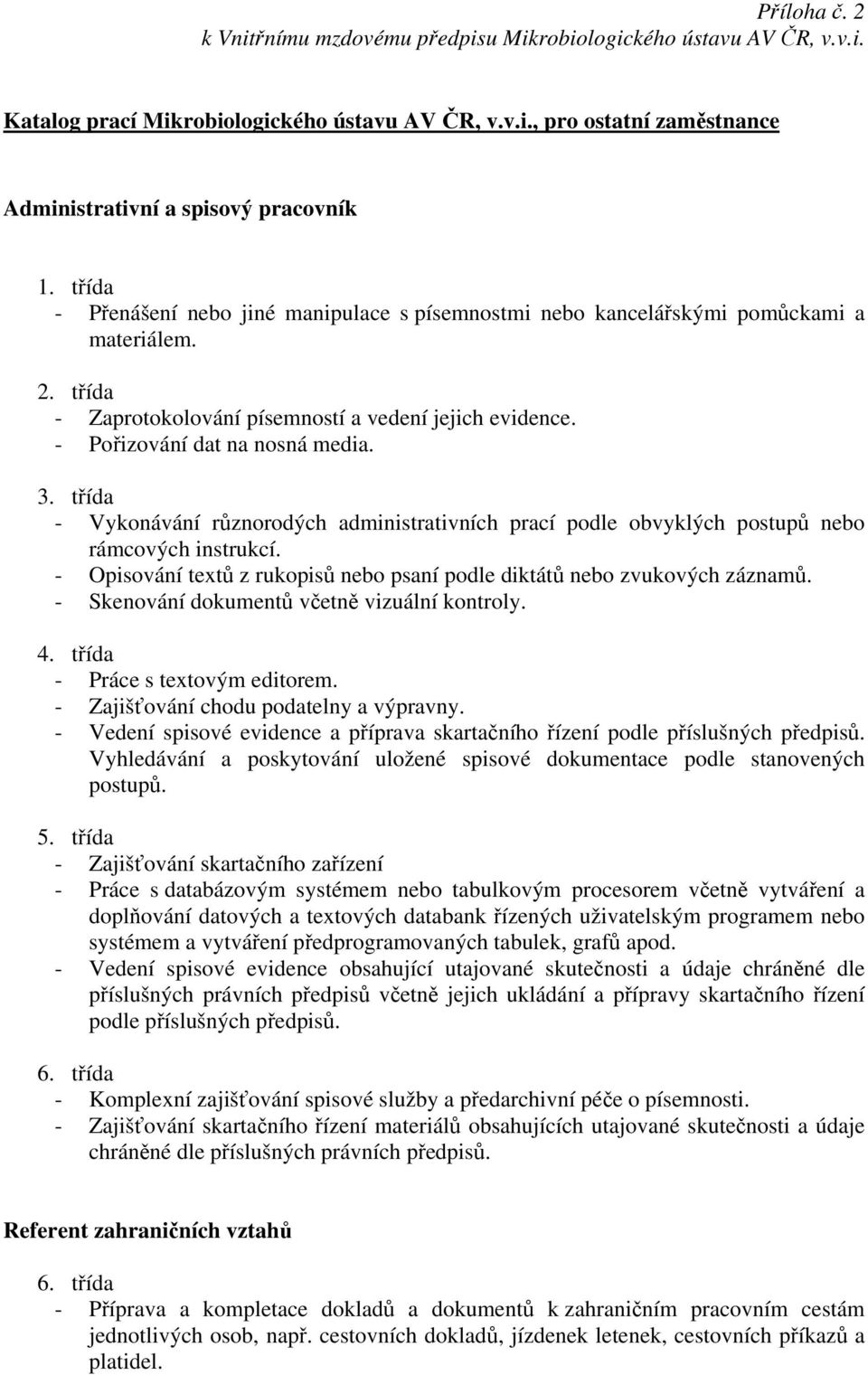 třída - Vykonávání různorodých administrativních prací podle obvyklých postupů nebo rámcových instrukcí. - Opisování textů z rukopisů nebo psaní podle diktátů nebo zvukových záznamů.