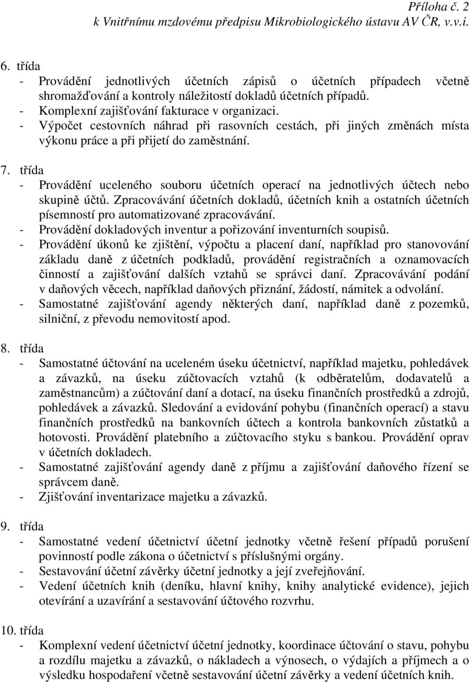 - Provádění uceleného souboru účetních operací na jednotlivých účtech nebo skupině účtů. Zpracovávání účetních dokladů, účetních knih a ostatních účetních písemností pro automatizované zpracovávání.