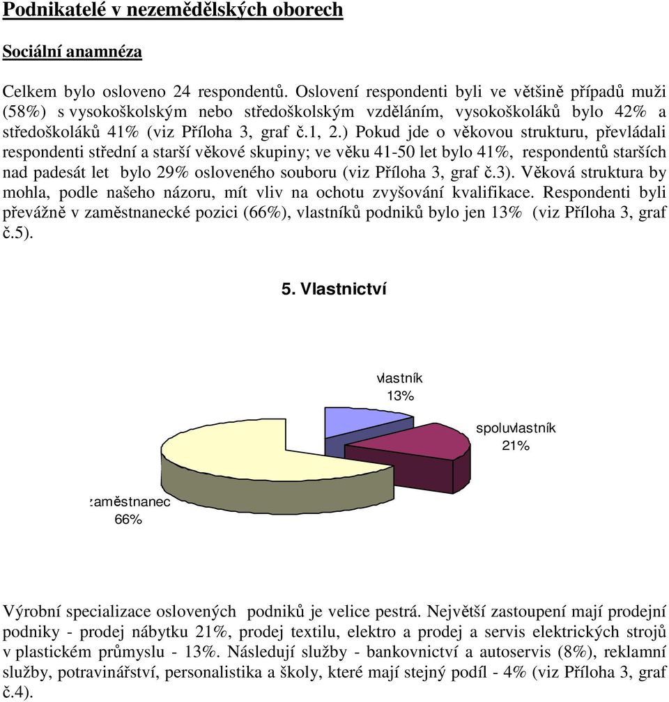 ) Pokud jde o věkovou strukturu, převládali respondenti střední a starší věkové skupiny; ve věku 41-50 let bylo 41%, respondentů starších nad padesát let bylo 2 osloveného souboru (viz Příloha 3,