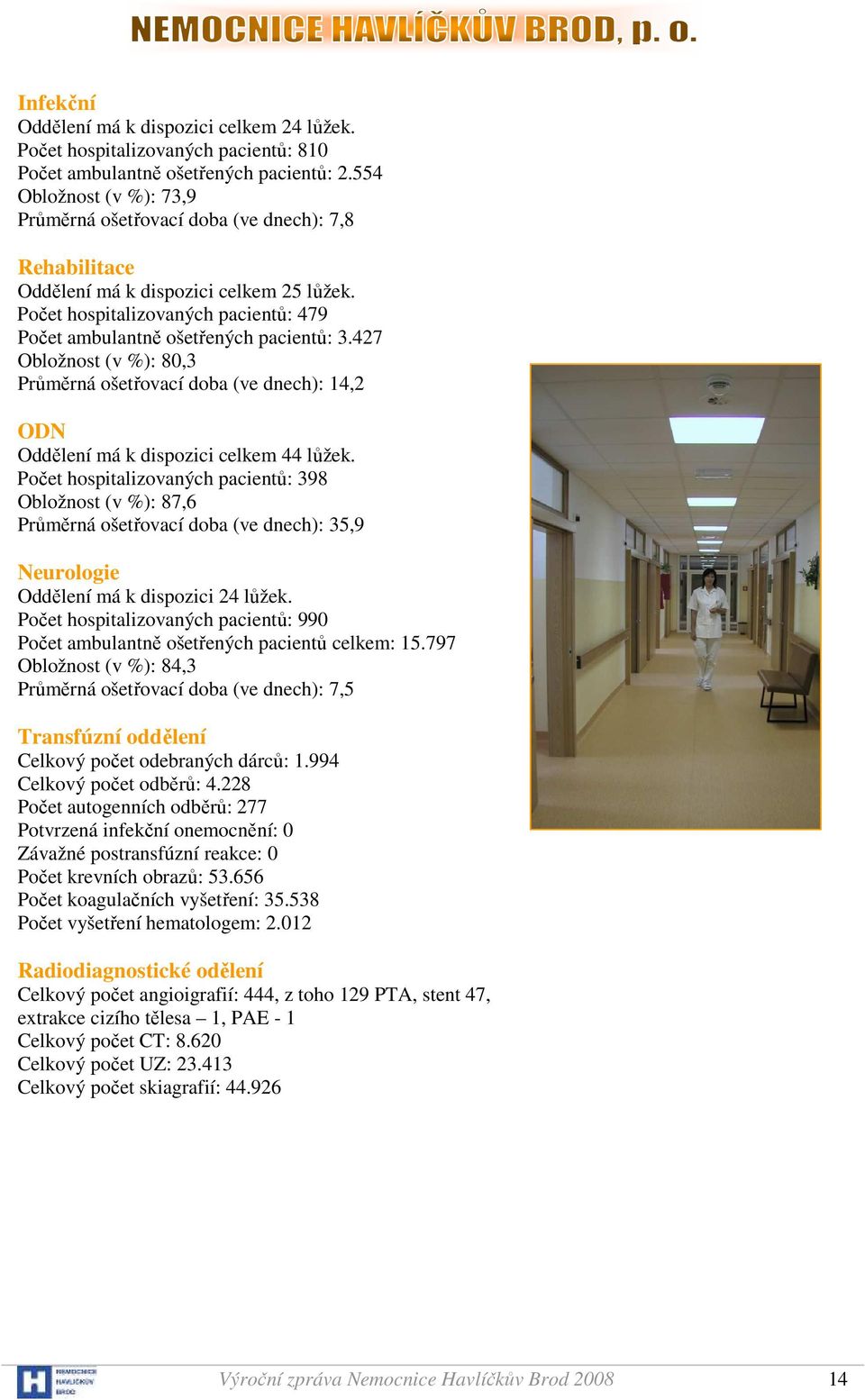 427 Obložnost (v %): 80,3 Průměrná ošetřovací doba (ve dnech): 14,2 ODN Oddělení má k dispozici celkem 44 lůžek.