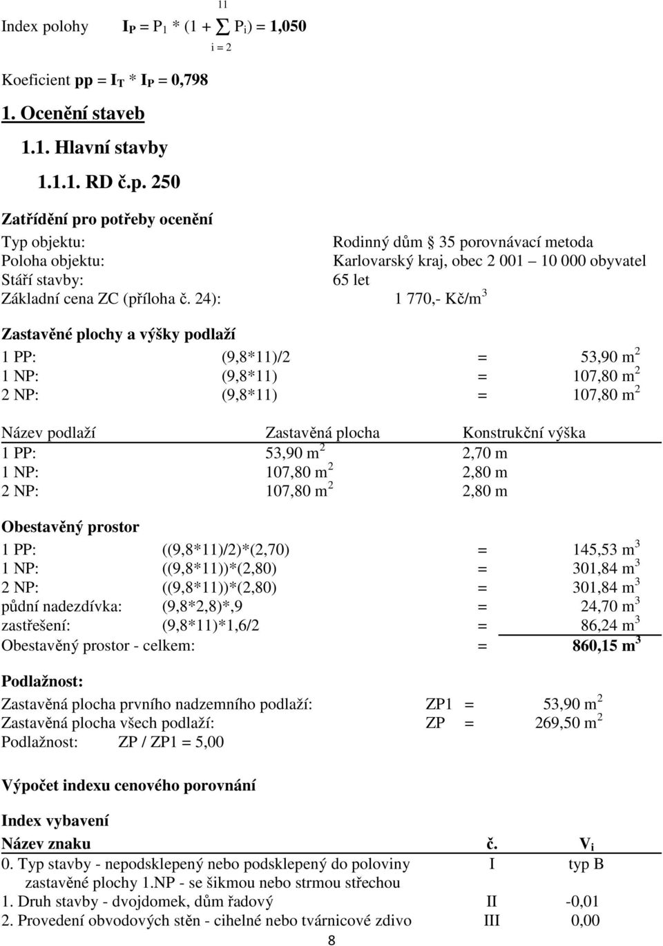 = I T * I P = 0,798 1. Ocenění staveb 1.1. Hlavní stavby 1.1.1. RD č.p.