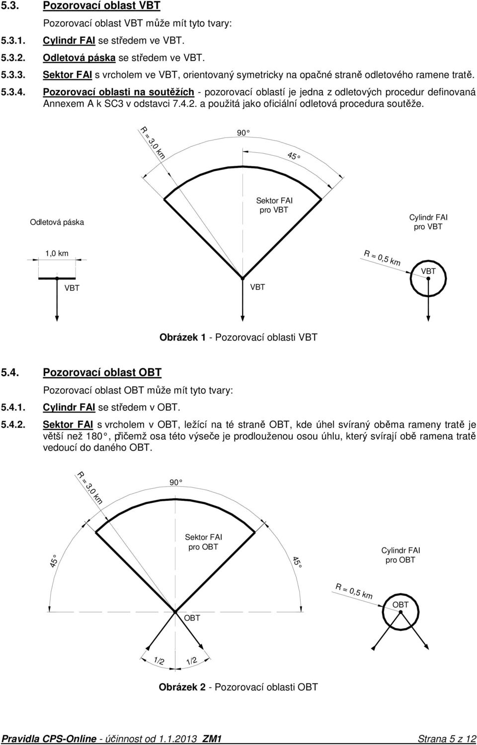 R = 3,0 km 90 45 Odletová páska Sektor FAI pro VBT Cylindr FAI pro VBT 1,0 km R = 0,5 km VBT VBT VBT Obrázek 1 - Pozorovací oblasti VBT 5.4. Pozorovací oblast OBT Pozorovací oblast OBT může mít tyto tvary: 5.